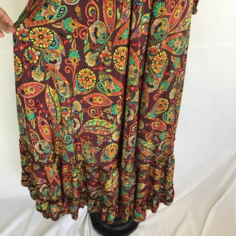 ME 2 MAGIC WOMEN FALL COLORFUL PAISLEY RUFFLE V-NECK LONG SLEEVE MAXI DRESS SZ S - Picture 5 of 10